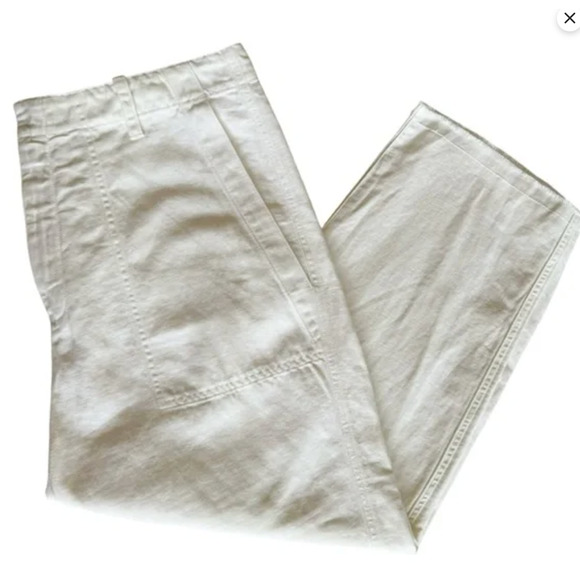 NWT! Nili Lotan 12 Slouchy LINEN Luna Pants $395 Drop Crotch Crop Eggshell White - Picture 7 of 10